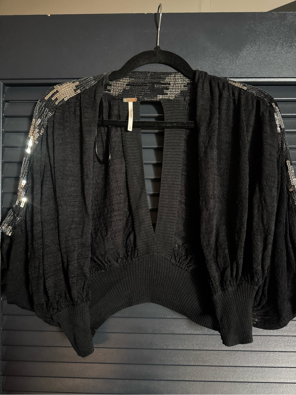 Free People Black Sequin Knit Shrug | Cropped Bolero | XS/S Fit